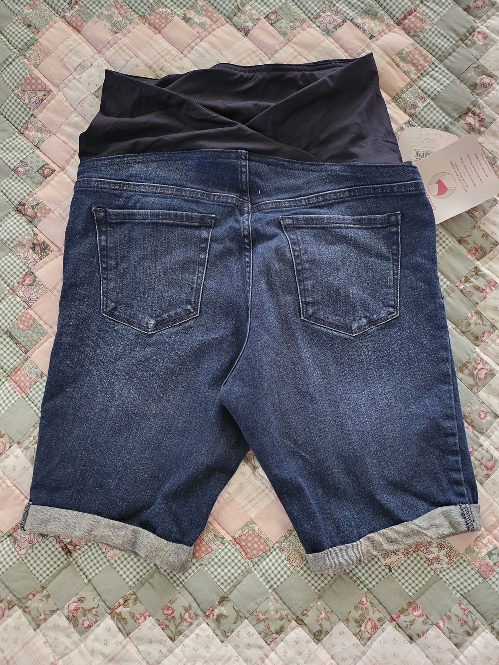 Isabel Maternity Bermuda Shorts- Crossover Panel Dark Wash - Size 6 - Picture 2 of 9